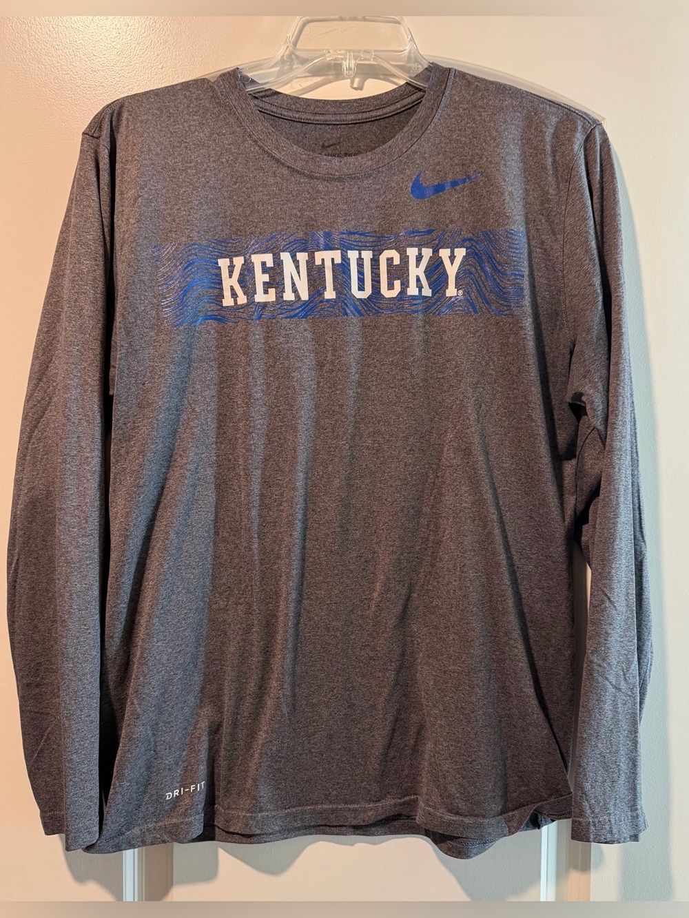 Nike Men’s Long-Sleeve Kentucky Dri-FIT Shirt - Gray with Blue Logo